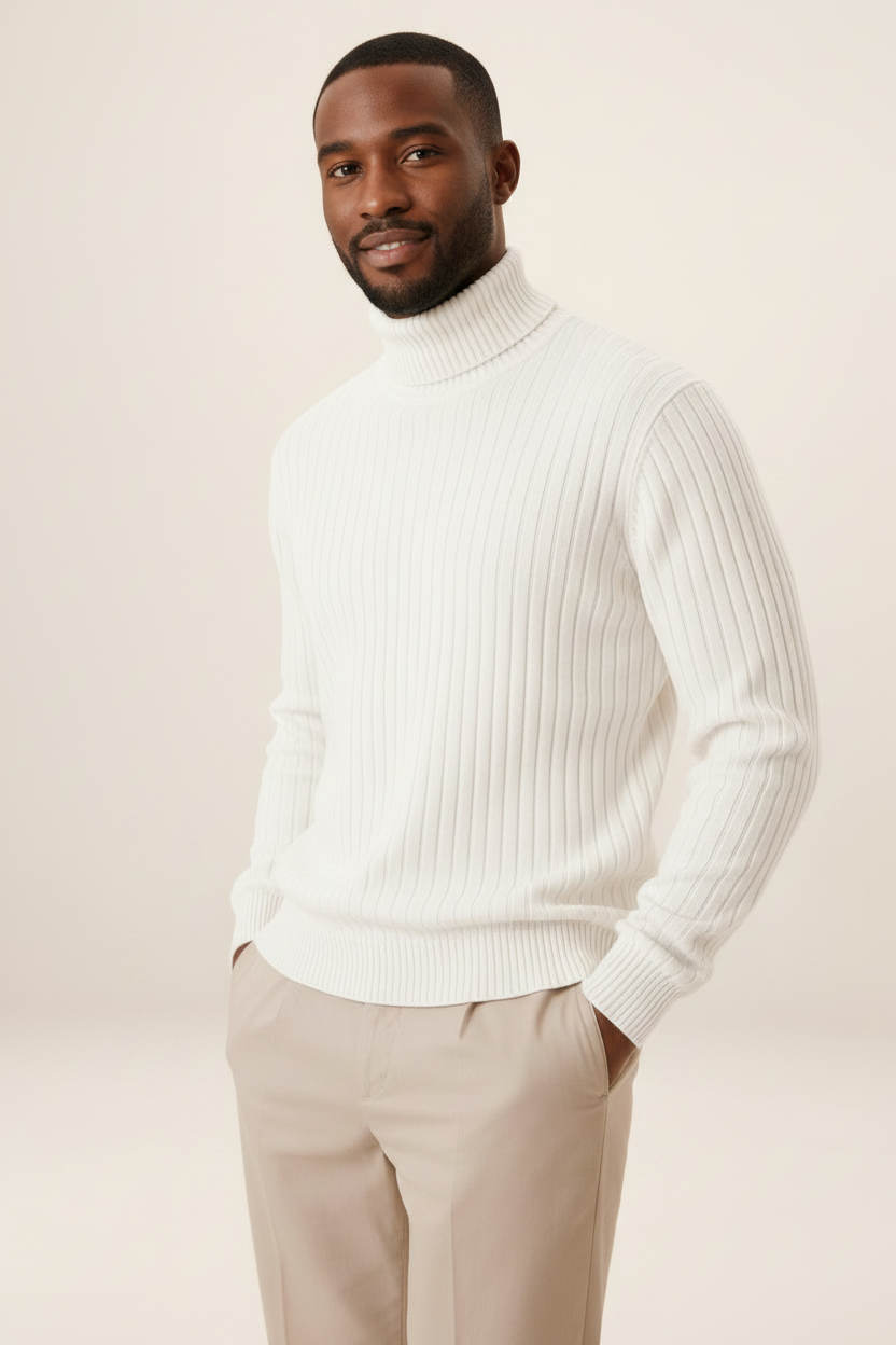 Men's Ribbed Turtleneck Sweater Soft Pullover