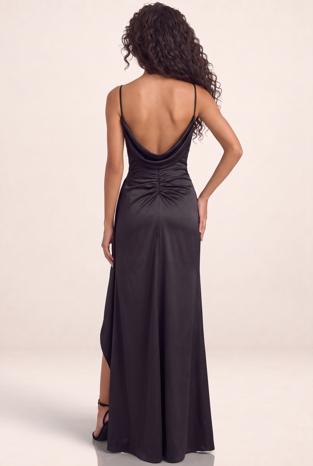 Women's Draped Satin Feel Maxi Dress – Ruched Waist Evening Gown