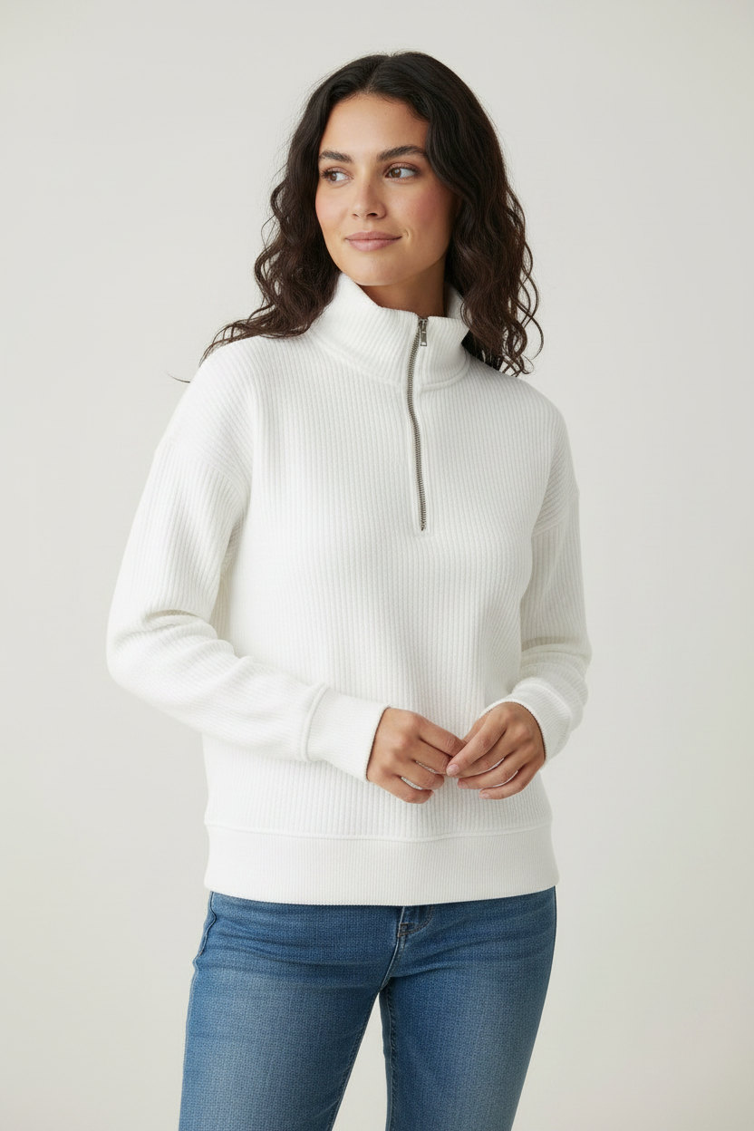 Casual Knit Jumper | Women's Ribbed Half Zip Pullover with Cozy Comfort | Versatile Layering for Everyday Style
