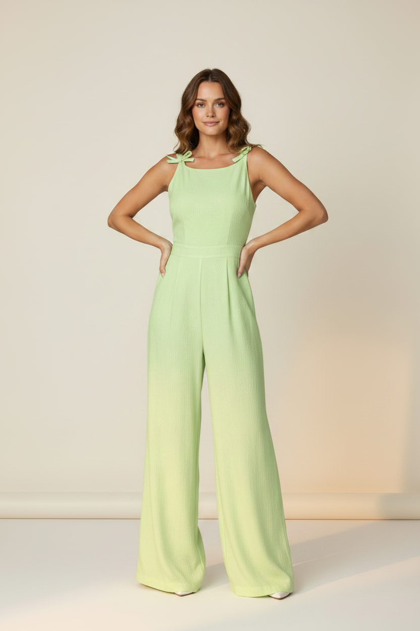 Summer Jumpsuit Women | Jacquard Wide Leg Design with Bow Straps | Flattering Fit for Special Occasions