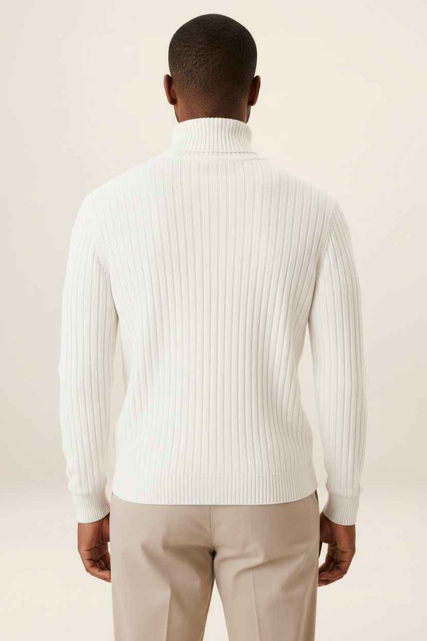 Men's Ribbed Turtleneck Sweater Soft Pullover