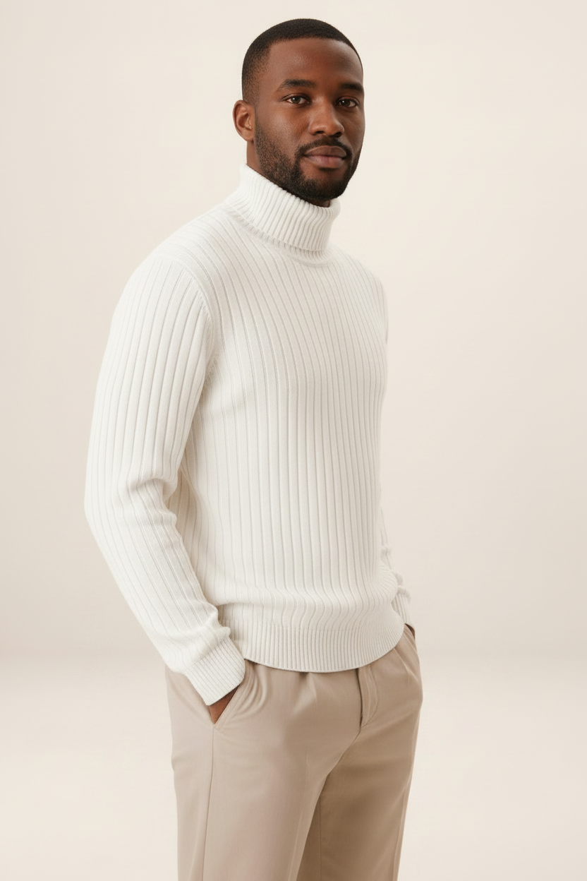 Men's Ribbed Turtleneck Sweater Soft Pullover