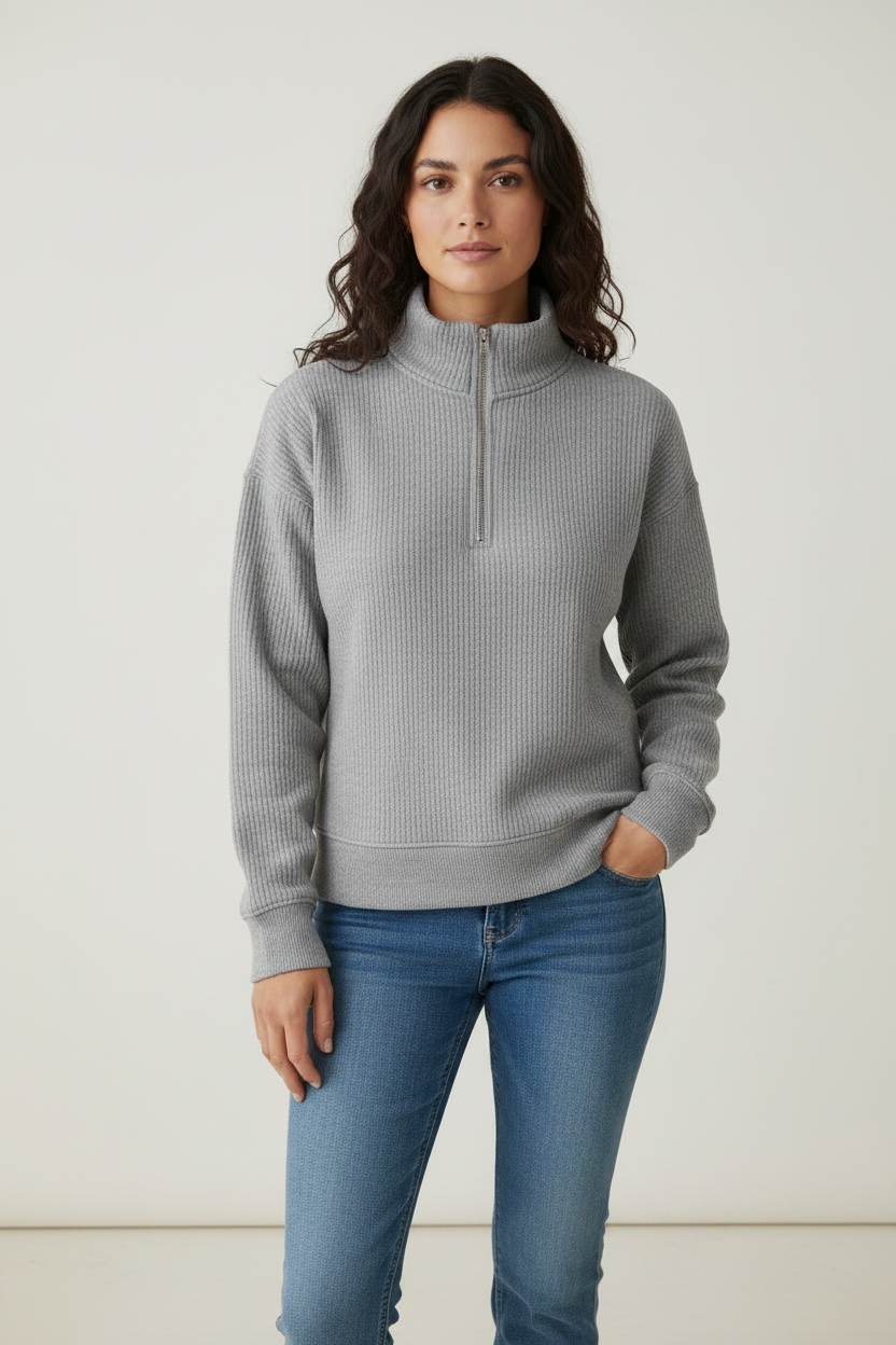 Casual Knit Jumper | Women's Ribbed Half Zip Pullover with Cozy Comfort | Versatile Layering for Everyday Style
