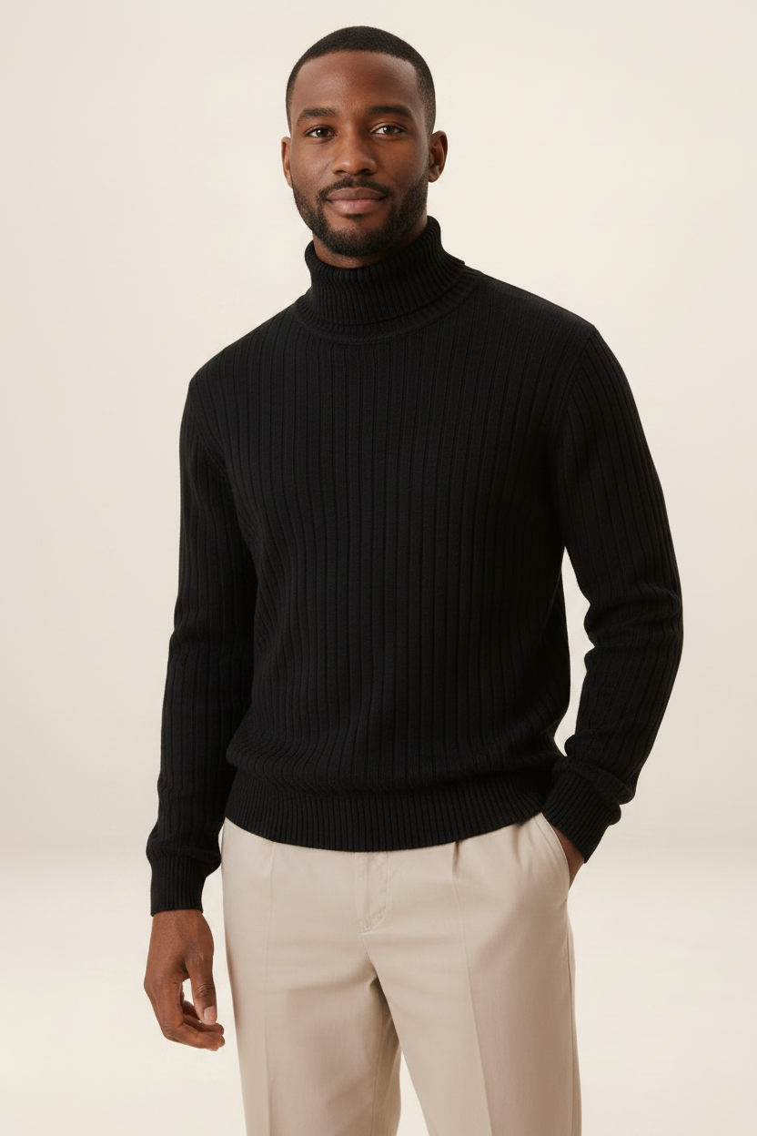 Men's Ribbed Turtleneck Sweater Soft Pullover