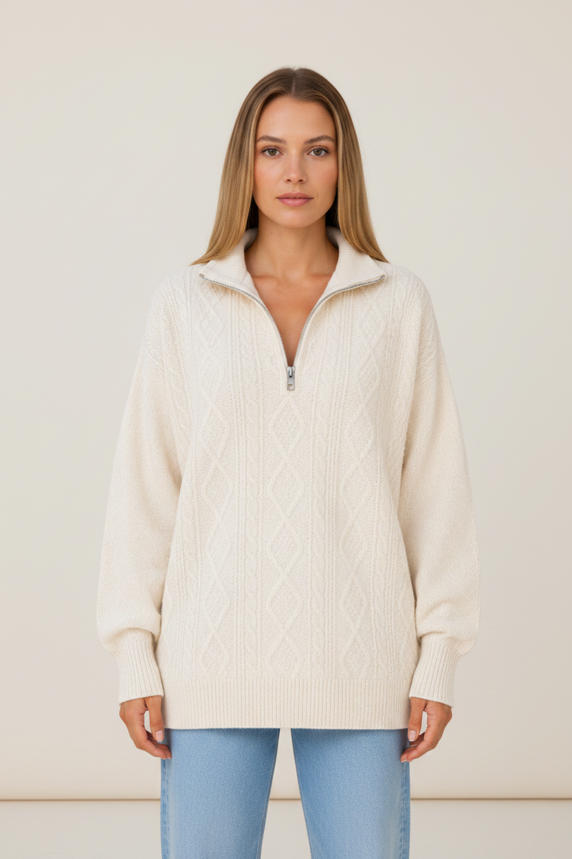 Cozy Knit | Women's Jumper with Half Zip Funnel Neck | Stylish Comfort for Chilly Days