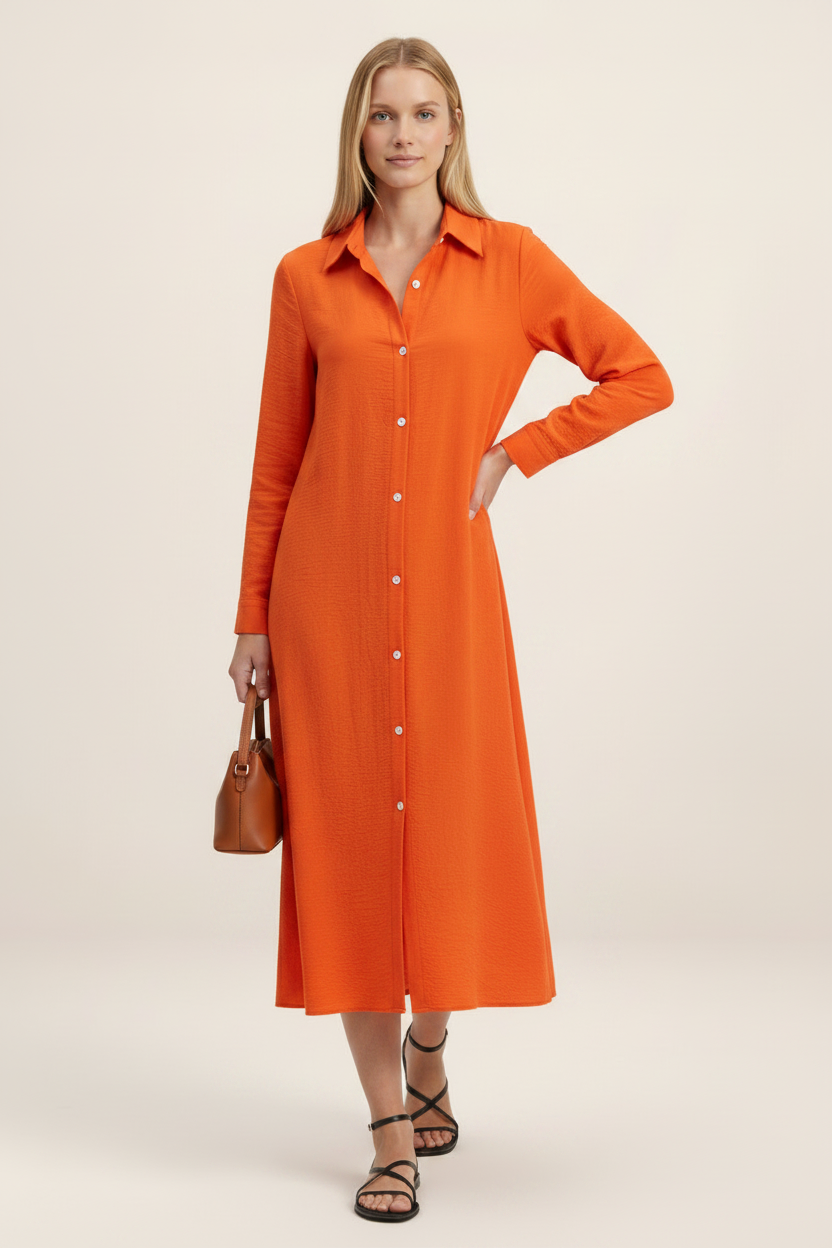 Women's Dress with Button Front Design | Comfortable Cotton Blend Summer Dress for Effortless Style
