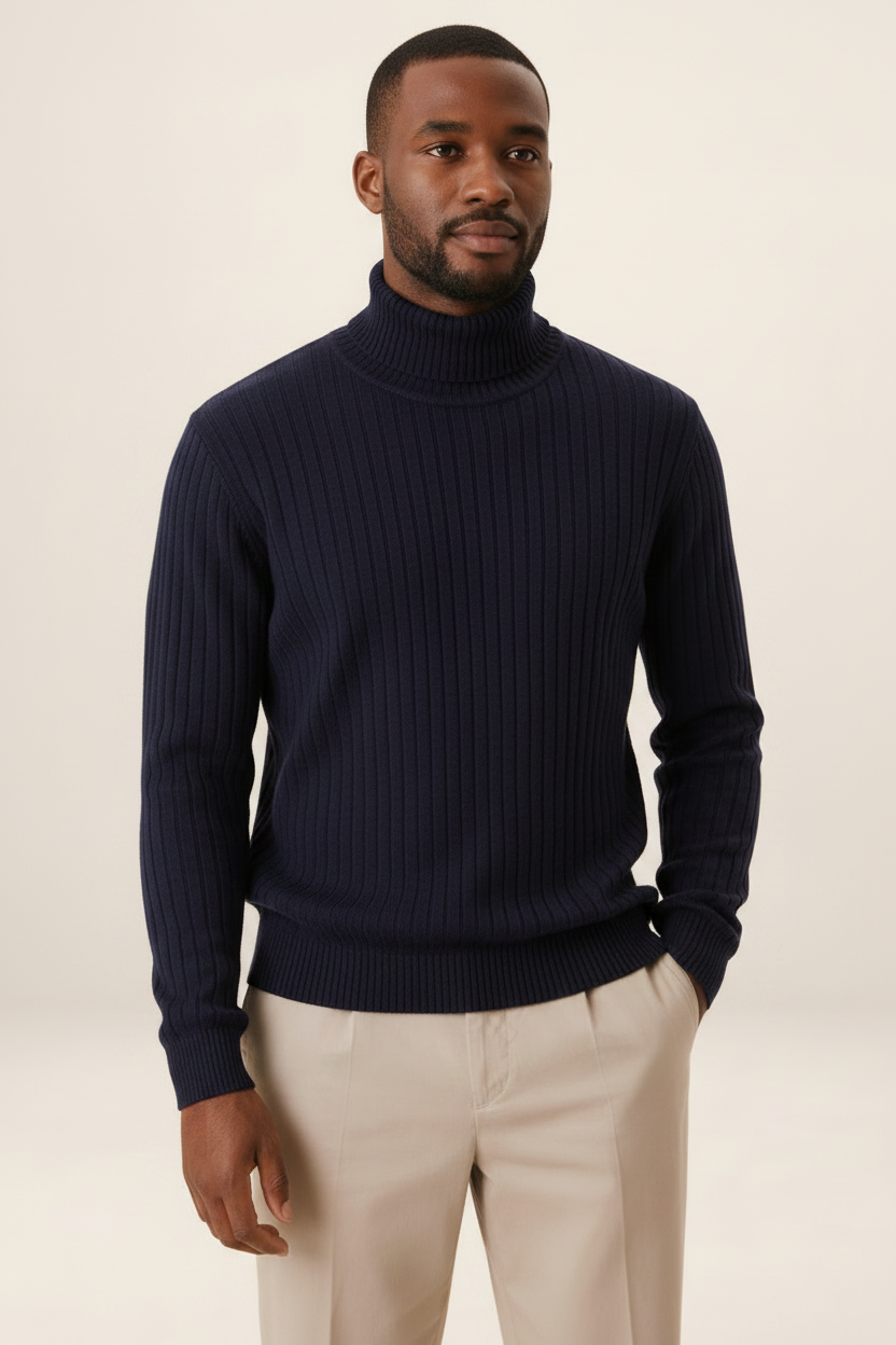 Men's Ribbed Turtleneck Sweater Soft Pullover