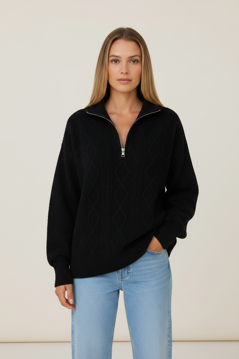 Cozy Knit | Women's Jumper with Half Zip Funnel Neck | Stylish Comfort for Chilly Days