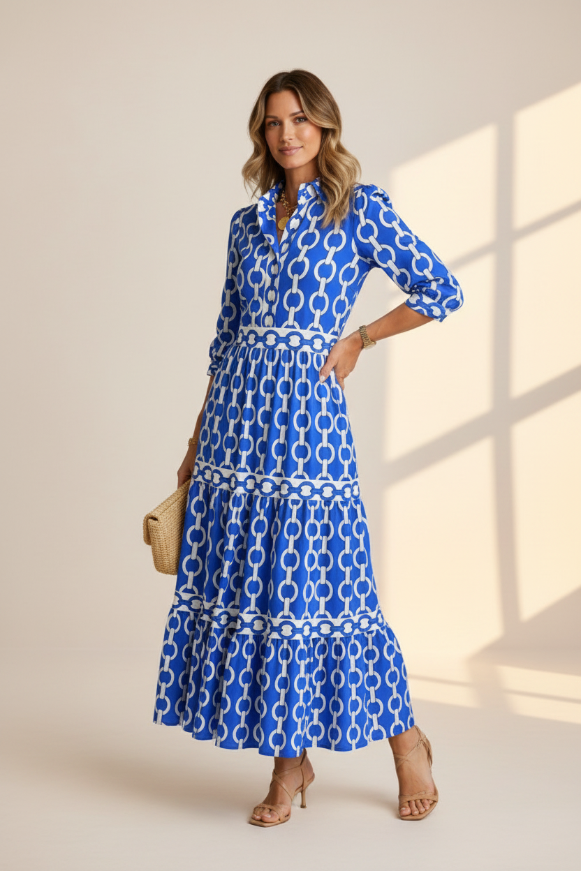 Midi Dress | Women's Chain Print with Flattering Relaxed Fit | Perfect for Everyday Style