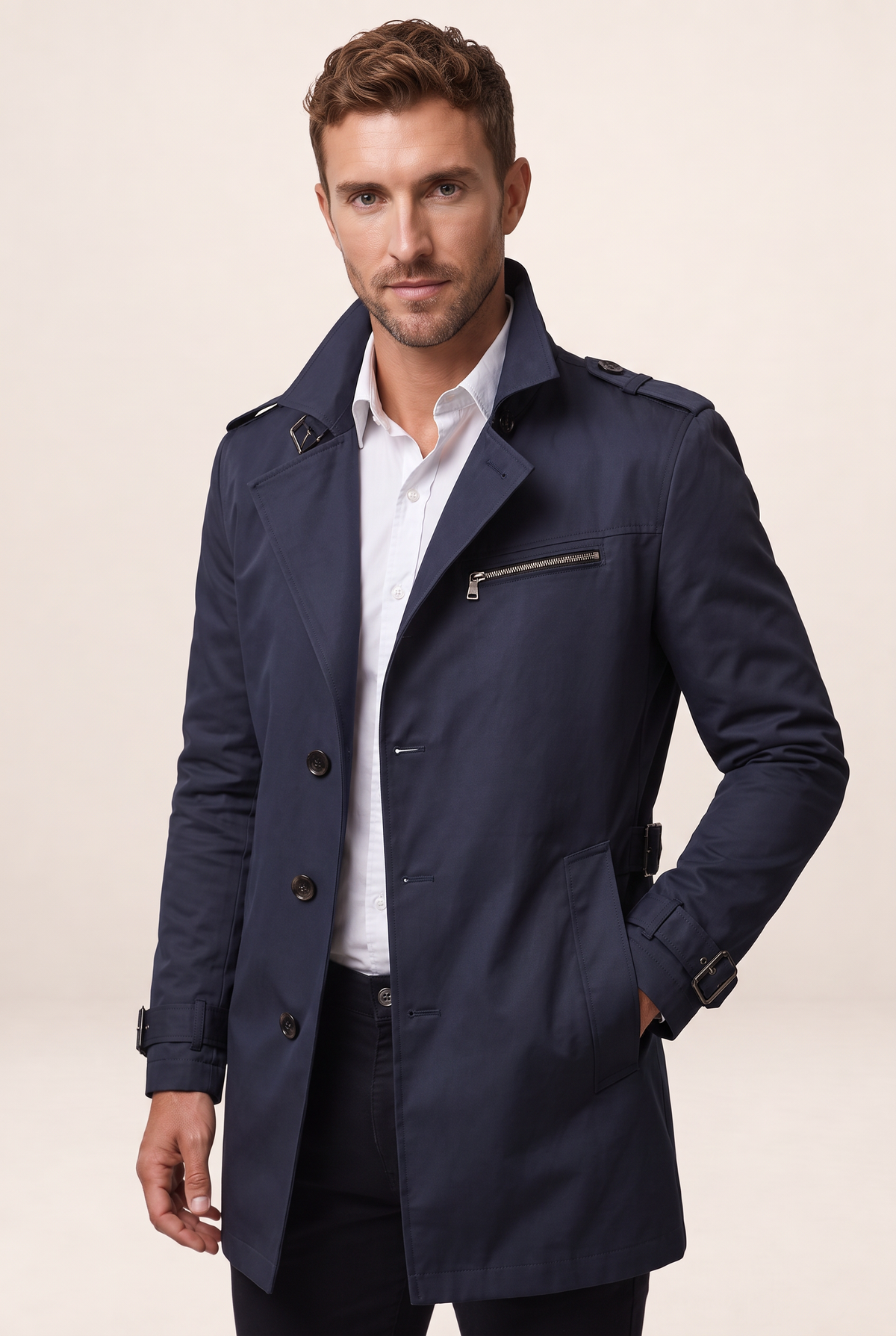 Classic Tailored Trench Coat Men | Adjustable Belt for Custom Fit | Versatile Outerwear for Sharp Style