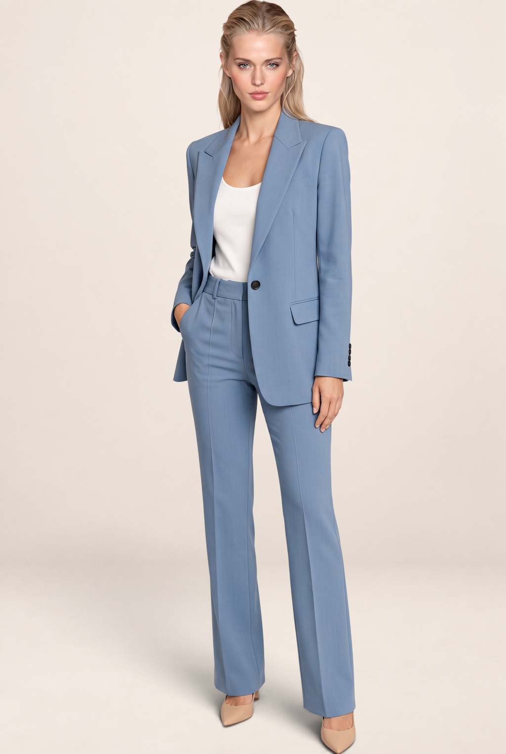 Women’s Tailored Blazer & High-Waist Trousers Set – Elegant Structured Suit