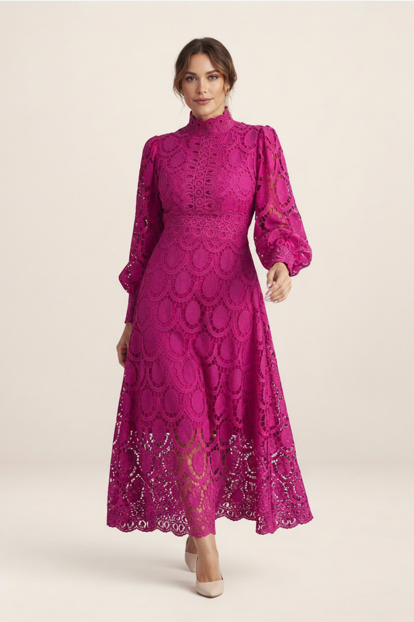 Elegant Lace Midi Dress with Flattering Fit & Intricate Detailing for Special Occasions