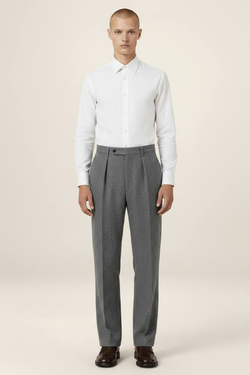 Men’s Herringbone Pleated Trousers – Straight Leg Tailored Fit