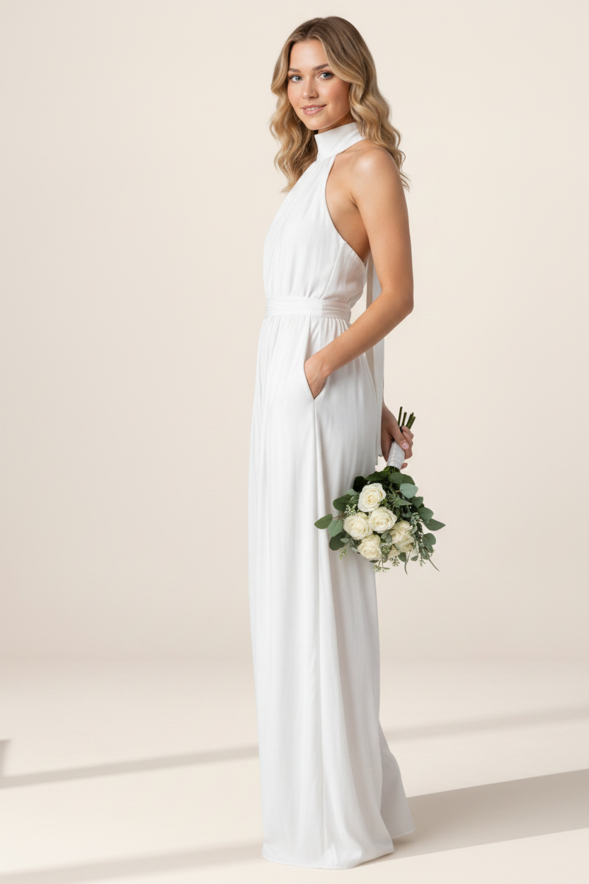 Elegant Flowing Black Jumpsuit for Women with Halter Neck Design | Flattering Wide-Leg Silhouette for Effortless Sophistication