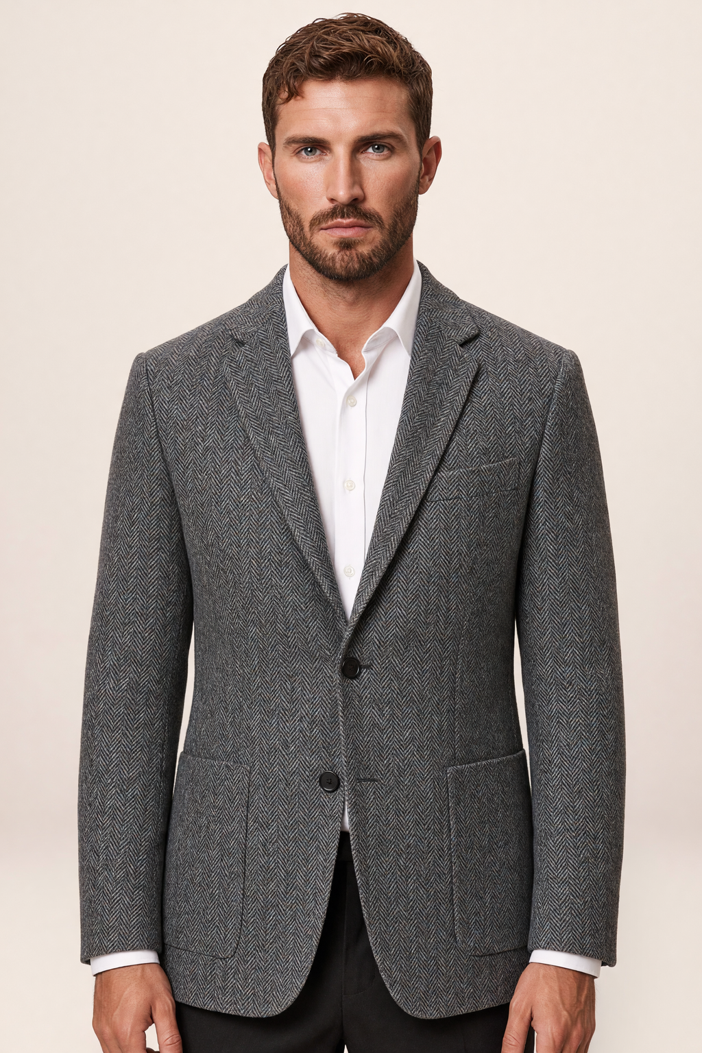 Men’s Textured Blazer – Single Breasted Tailored Jacket with Patch Pockets