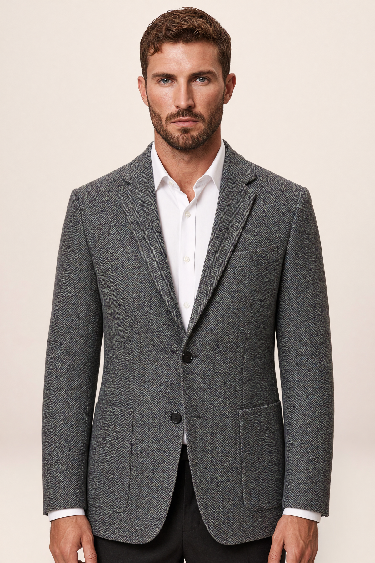 Men’s Textured Blazer – Single Breasted Tailored Jacket with Patch Pockets
