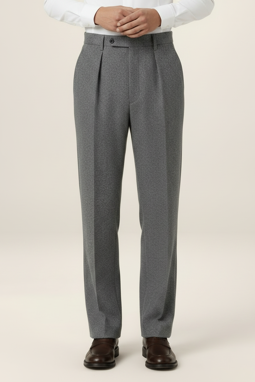 Men’s Herringbone Pleated Trousers – Straight Leg Tailored Fit