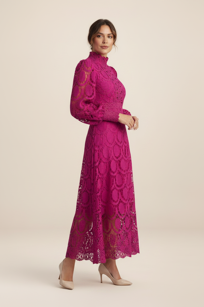 Elegant Lace Midi Dress with Flattering Fit & Intricate Detailing for Special Occasions