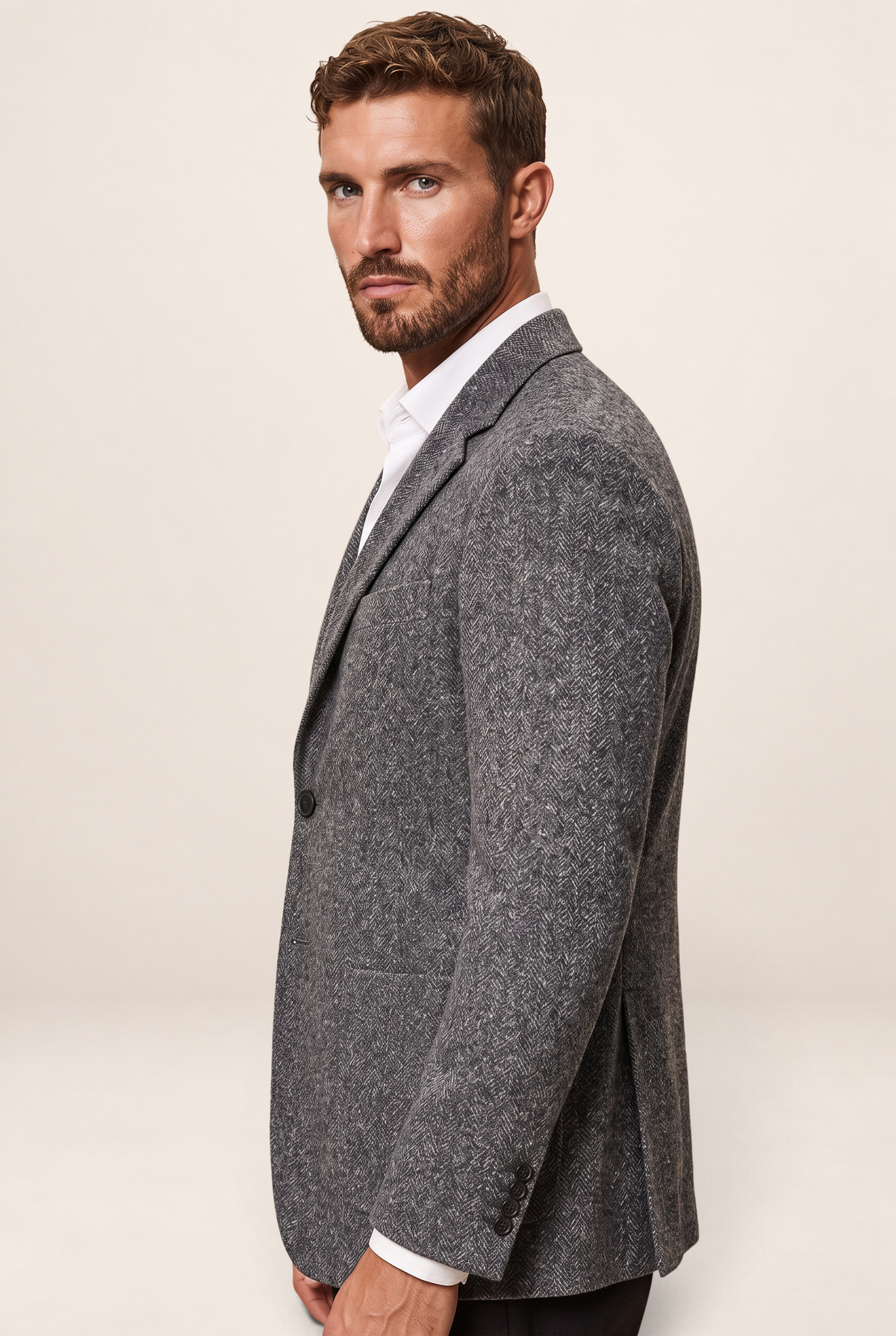 Men’s Textured Blazer – Single Breasted Tailored Jacket with Patch Pockets
