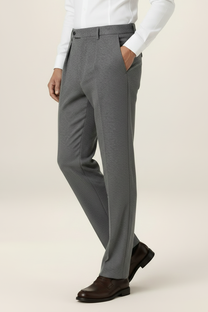 Men’s Herringbone Pleated Trousers – Straight Leg Tailored Fit