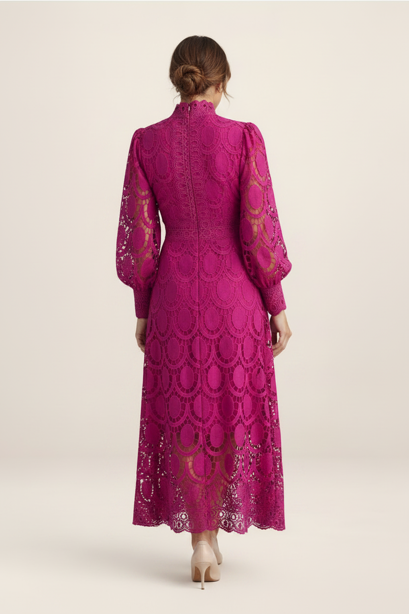 Elegant Lace Midi Dress with Flattering Fit & Intricate Detailing for Special Occasions