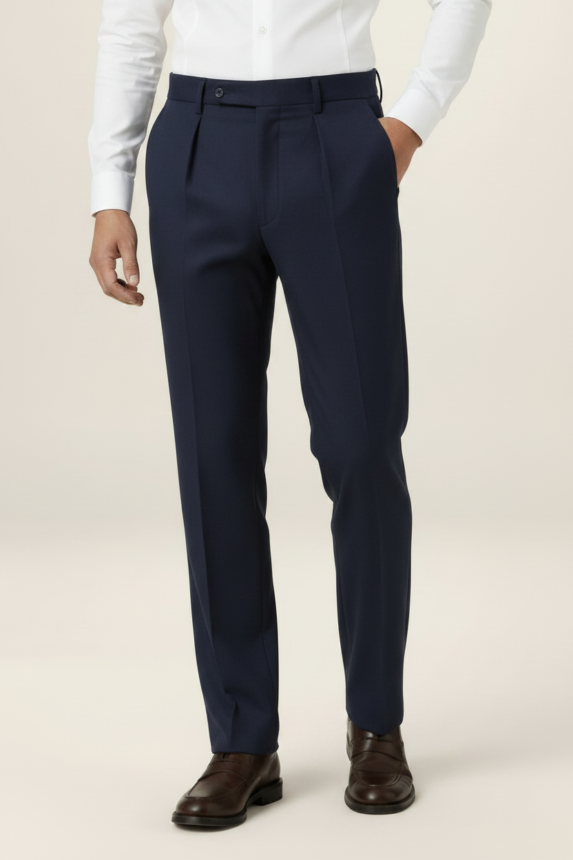 Men’s Herringbone Pleated Trousers – Straight Leg Tailored Fit