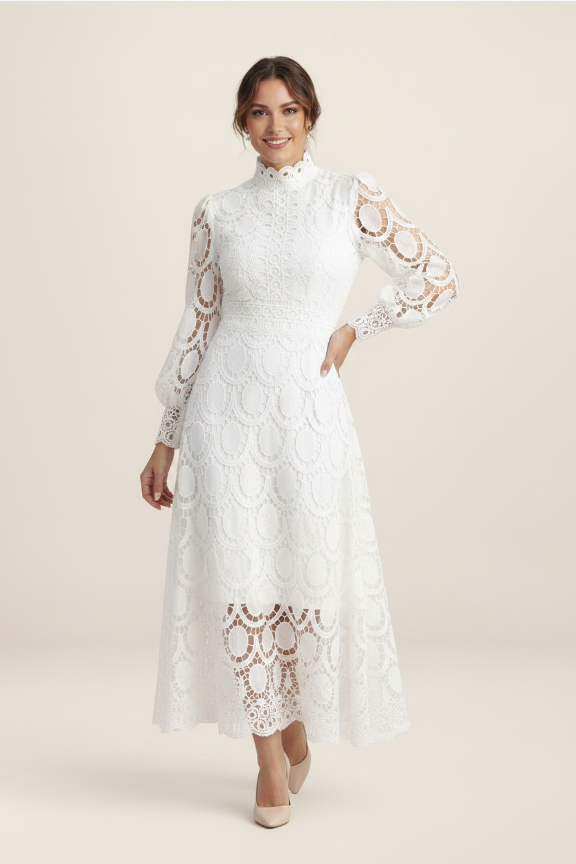 Elegant Lace Midi Dress with Flattering Fit & Intricate Detailing for Special Occasions