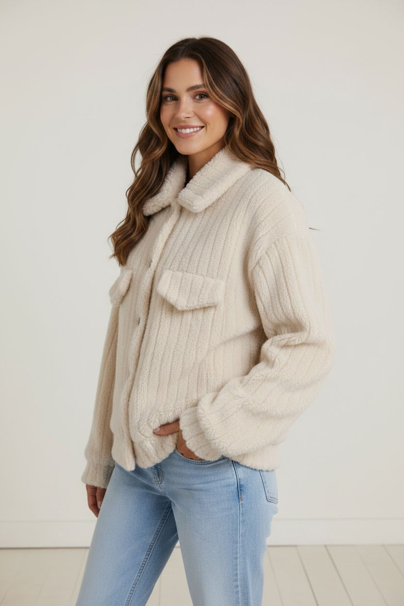 Cozy Layers | Women's Plush Teddy Jacket with Button-Up Front | Versatile Fleece Cardigan for Comfort and Style