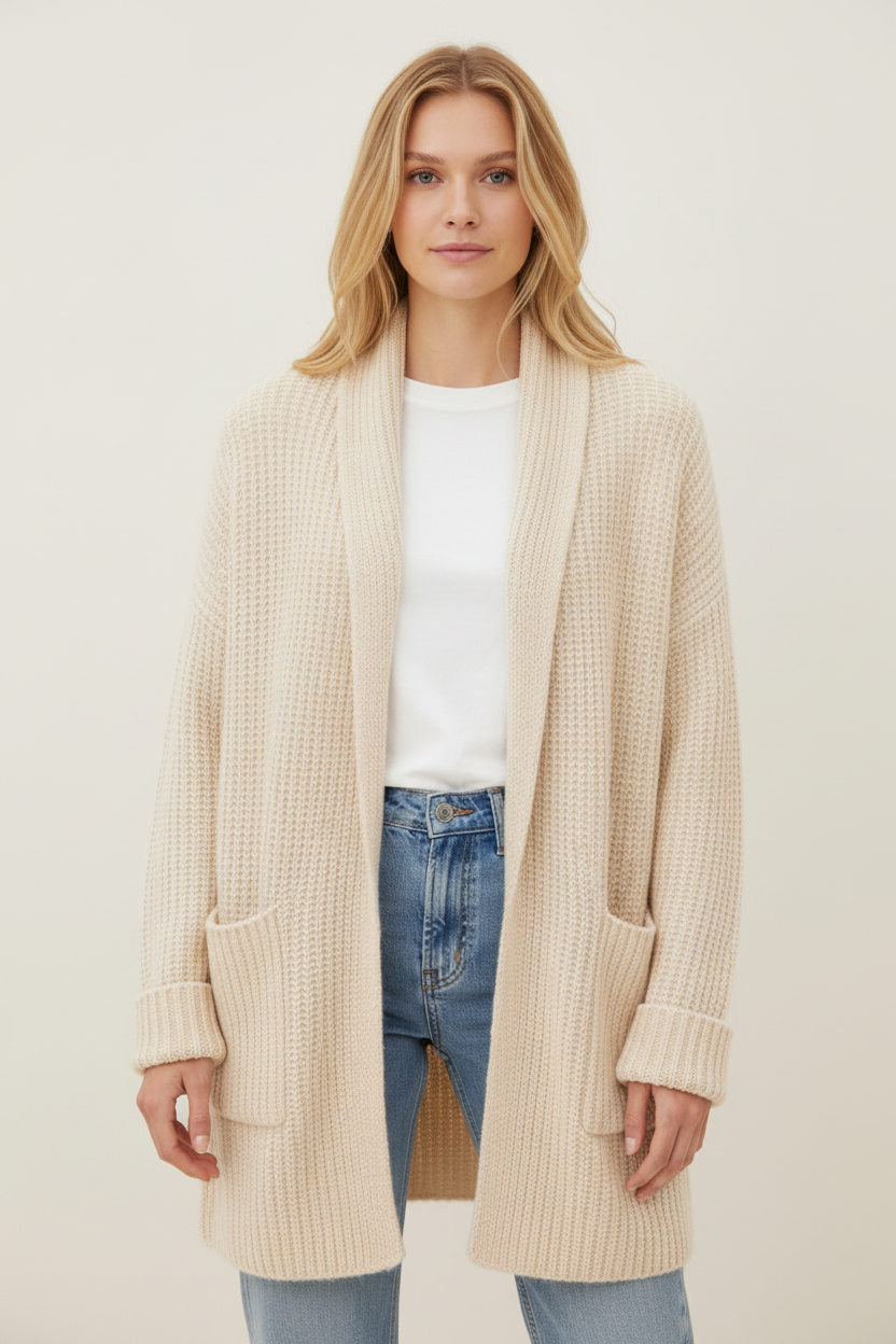Elegant Long Cardigan with Pockets - Soft Knit for Effortless Layering