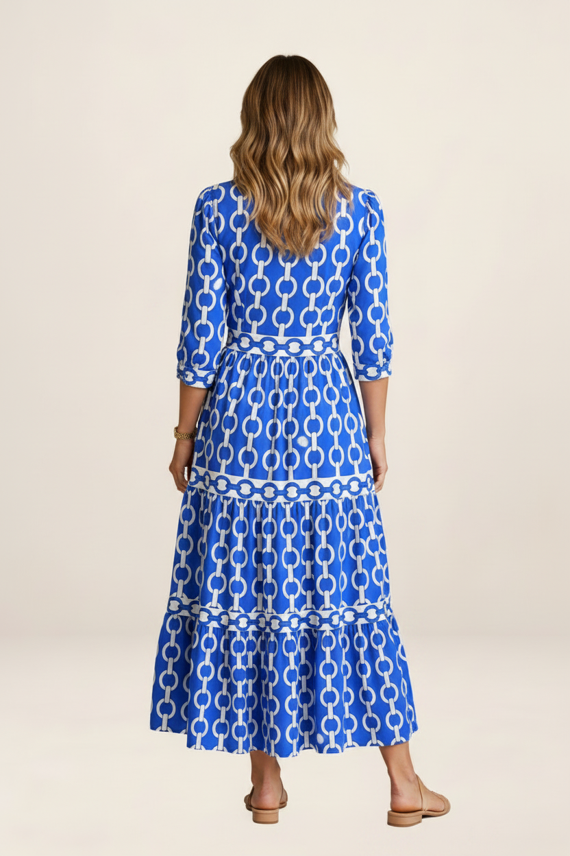 Midi Dress | Women's Chain Print with Flattering Relaxed Fit | Perfect for Everyday Style