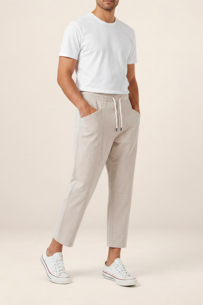 Men’s Drawstring Cropped Trousers – Relaxed Fit Summer Style