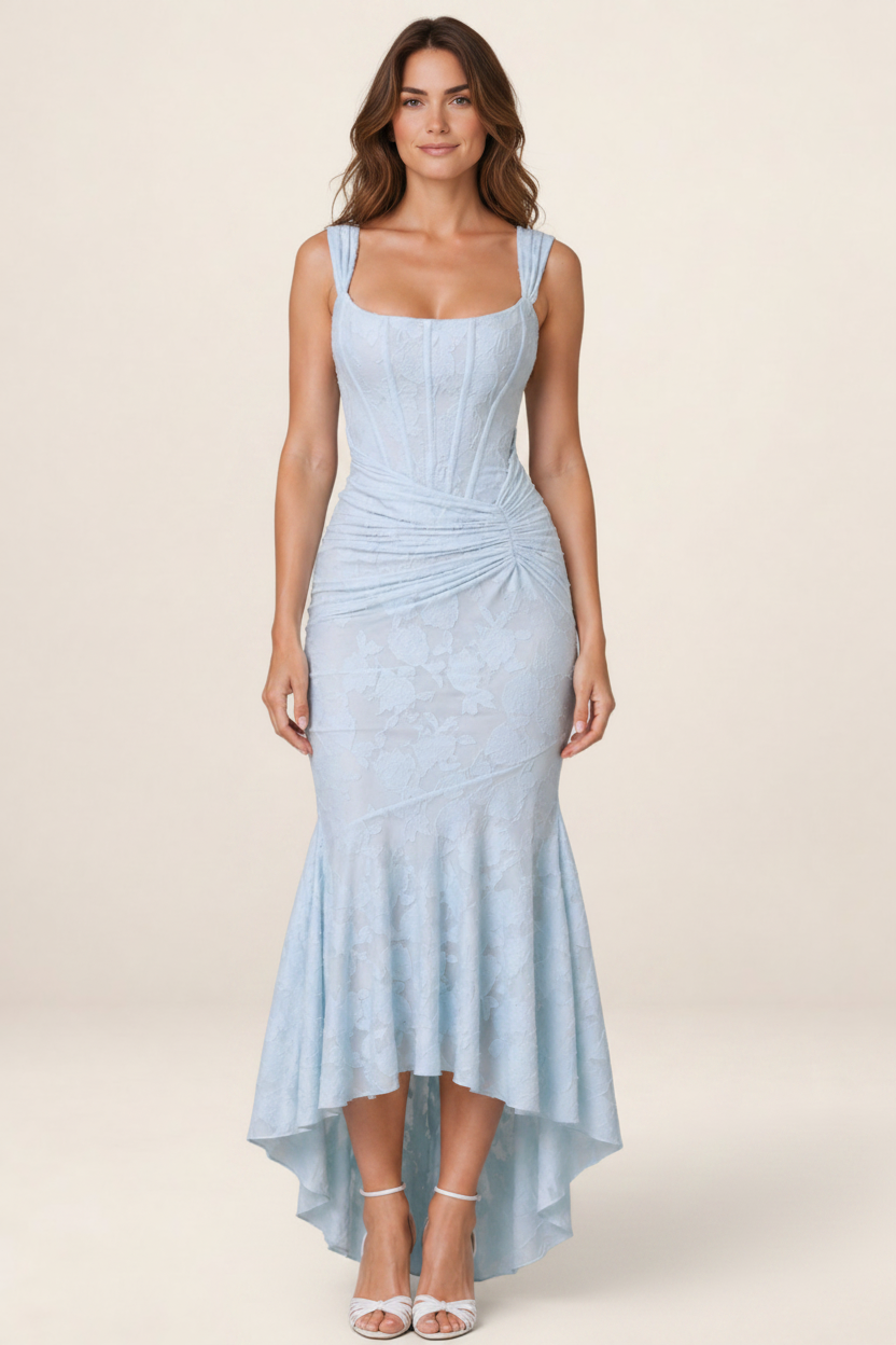 Elegant Lace Midi Dress | Sculpted Bodycon Fit with Ruched Waist for Flattering Silhouette