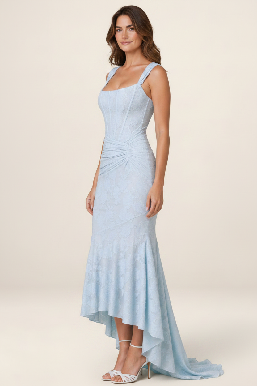 Elegant Lace Midi Dress | Sculpted Bodycon Fit with Ruched Waist for Flattering Silhouette