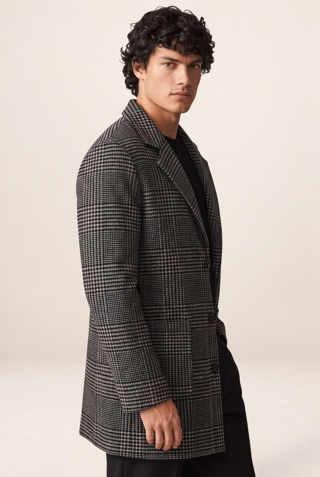 Tailored Men's Overcoat | Checked Design with Notched Lapel | Versatile Layering for Smart Casual Style