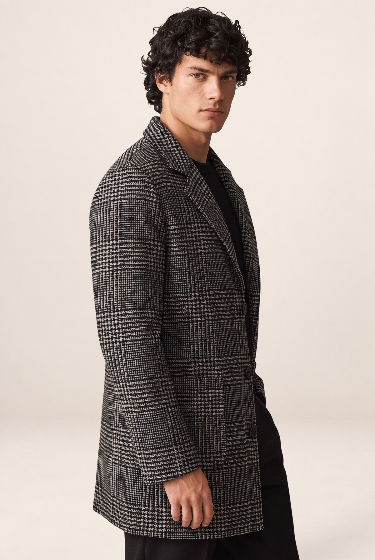 Tailored Men's Overcoat | Checked Design with Notched Lapel | Versatile Layering for Smart Casual Style