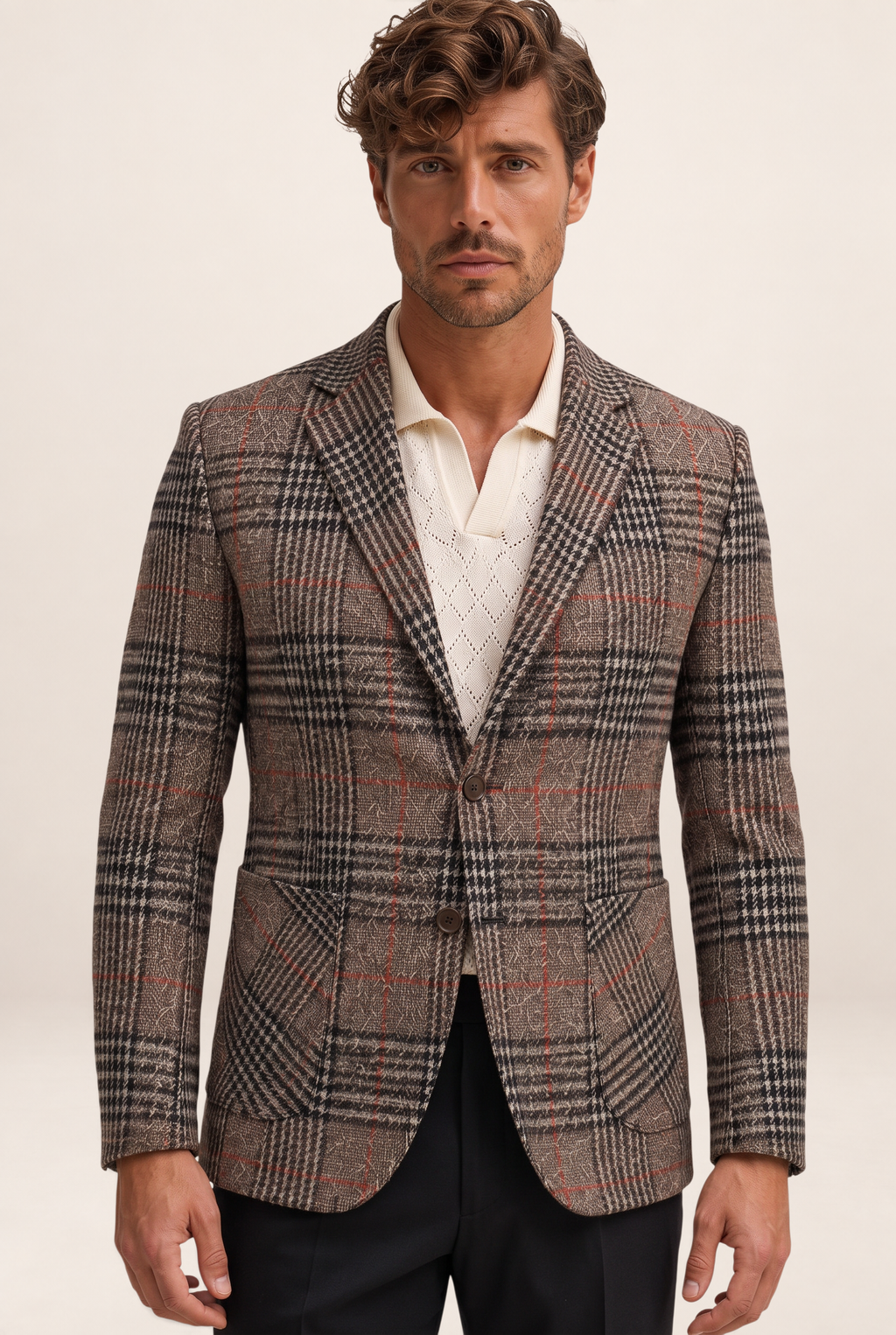 Men's Blazer Jacket with Check Pattern | Stylish Smart-Casual Look for Versatile Occasions