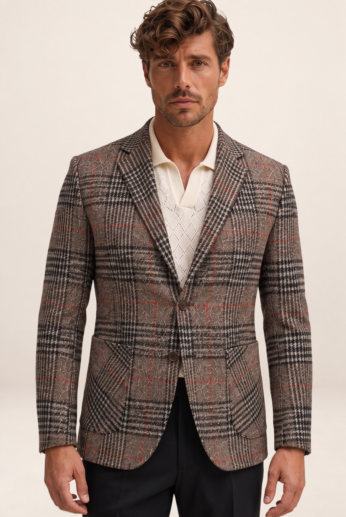 Men's Blazer Jacket with Check Pattern | Stylish Smart-Casual Look for Versatile Occasions