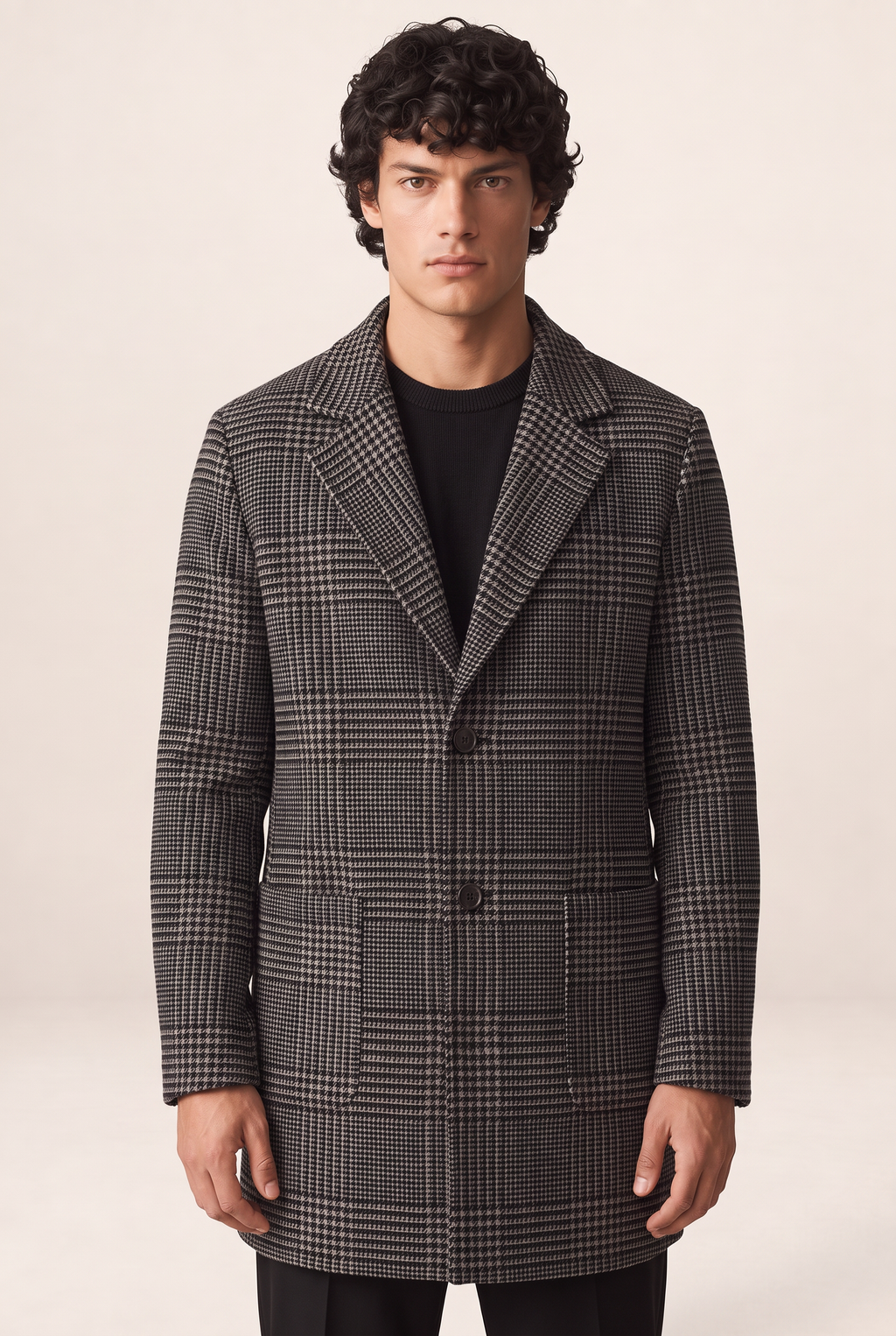 Tailored Men's Overcoat | Checked Design with Notched Lapel | Versatile Layering for Smart Casual Style