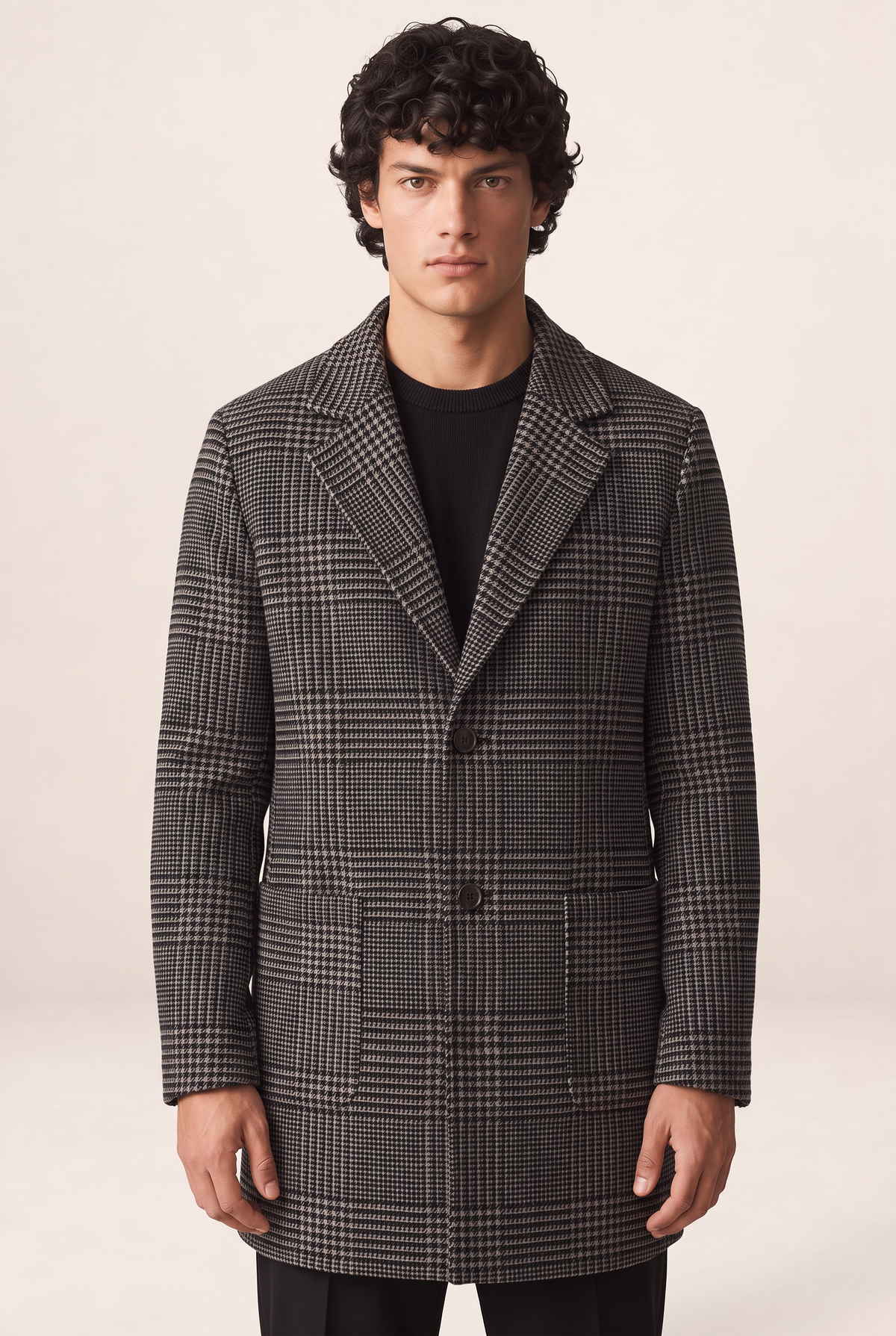 Tailored Men's Overcoat | Checked Design with Notched Lapel | Versatile Layering for Smart Casual Style
