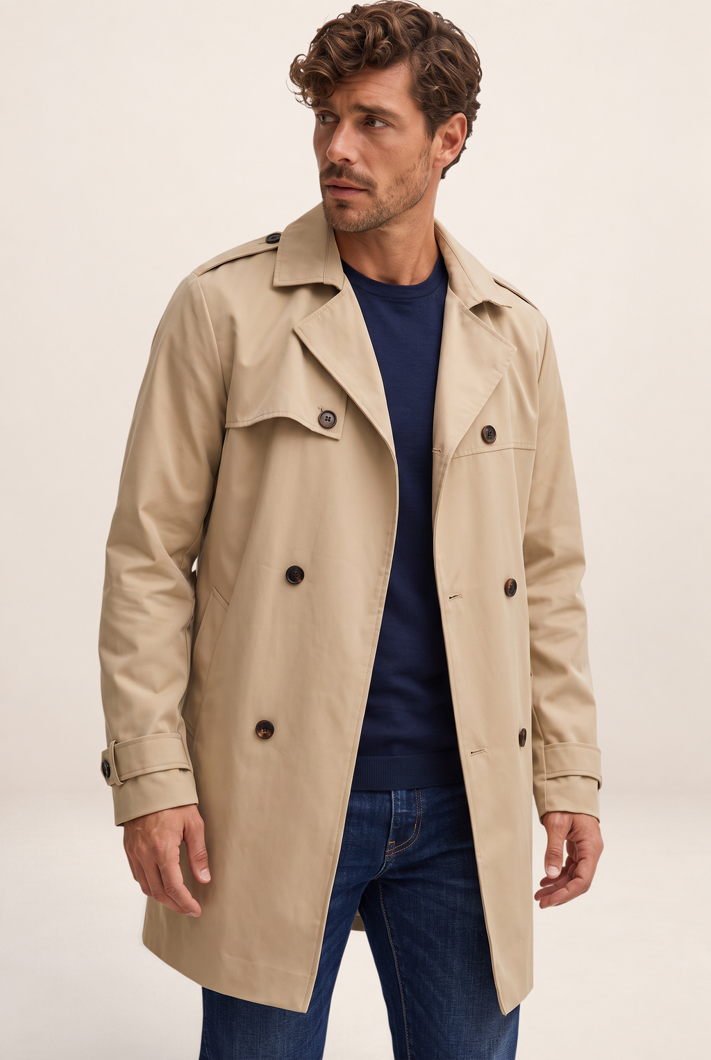 Classic Double-Breasted Trench Coat Men | Structured Design for Timeless Elegance