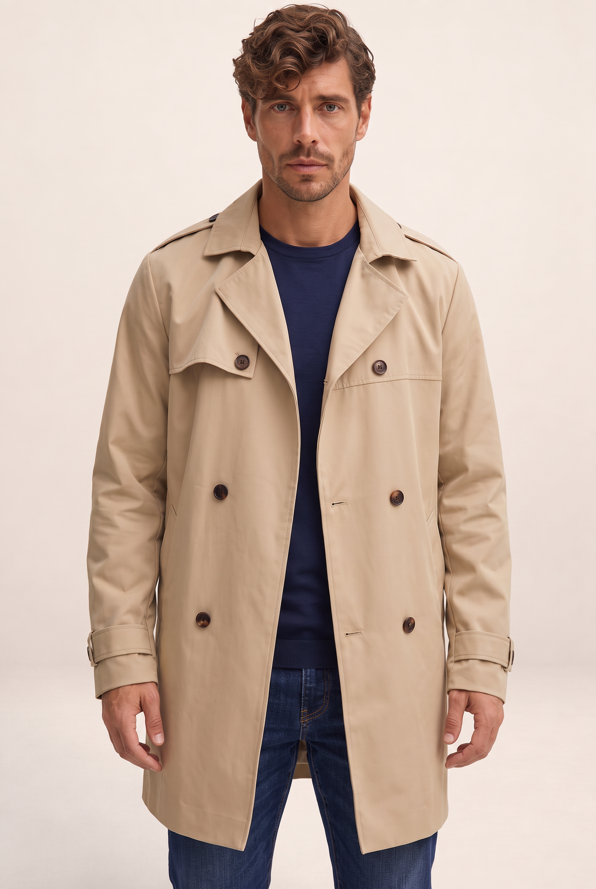 Classic Double-Breasted Trench Coat Men | Structured Design for Timeless Elegance