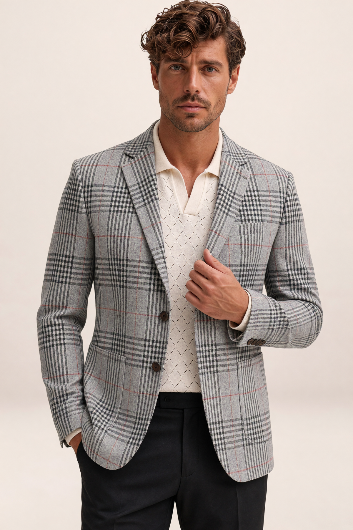 Men's Blazer Jacket with Check Pattern | Stylish Smart-Casual Look for Versatile Occasions