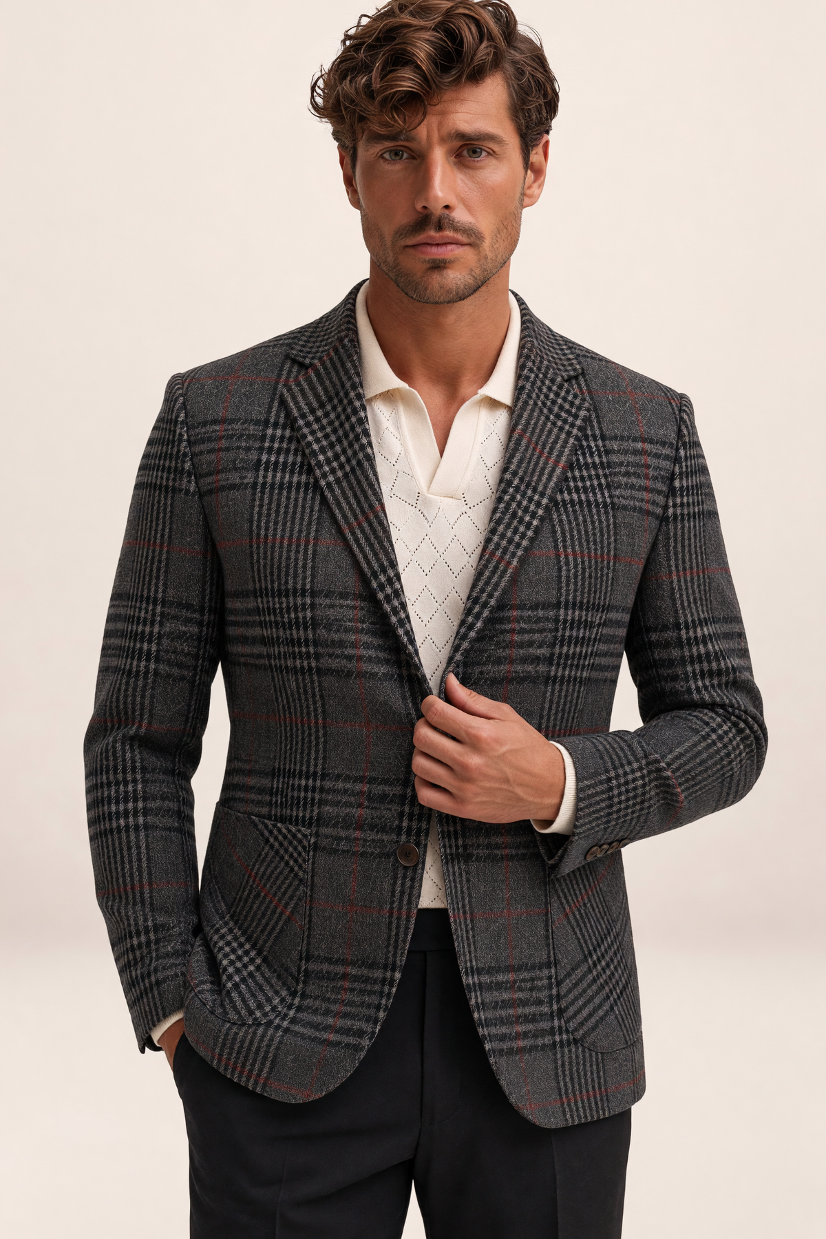 Men's Blazer Jacket with Check Pattern | Stylish Smart-Casual Look for Versatile Occasions