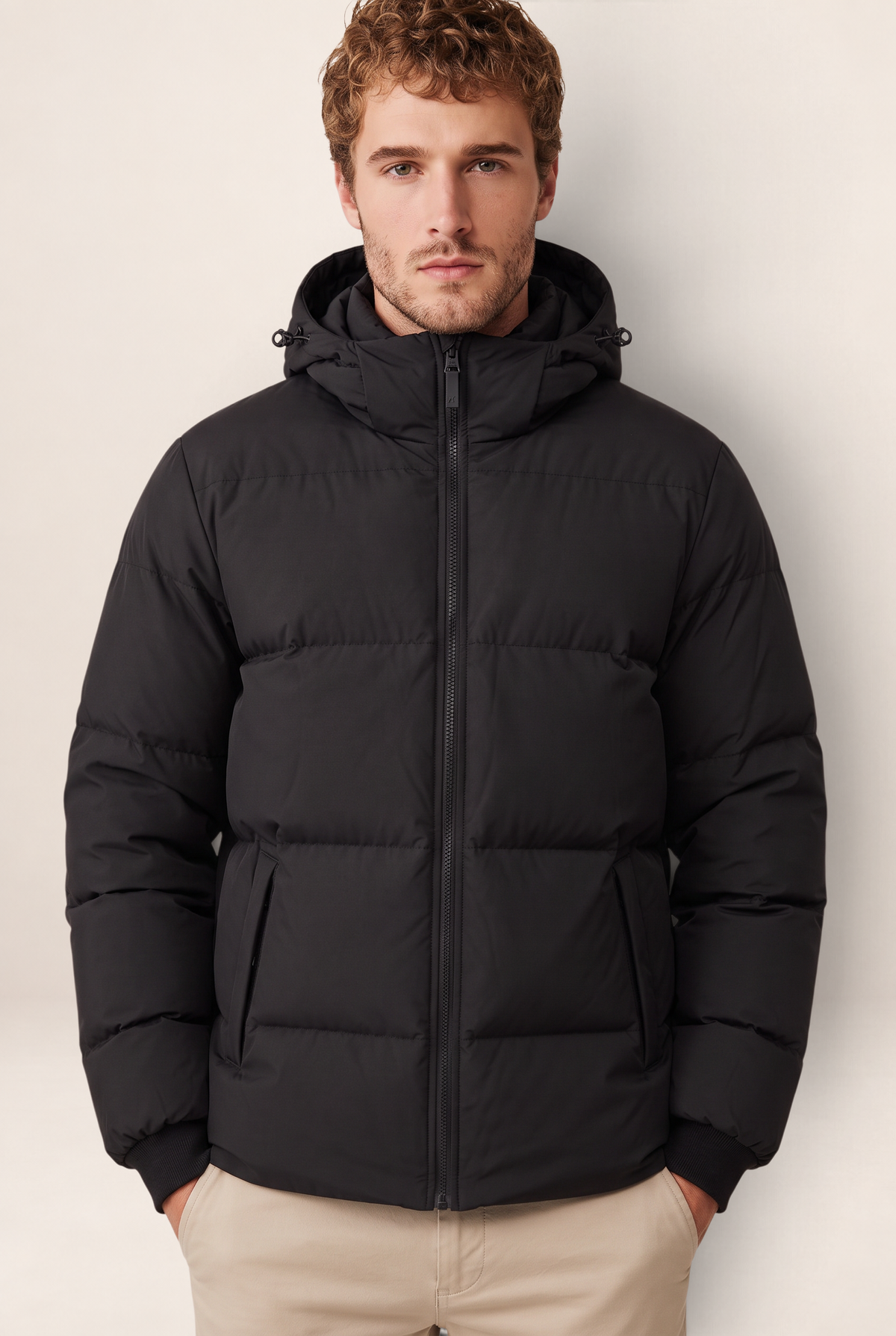 Men's Puffer Jacket | Warm Hooded Winter Coat with Adjustable Drawcord