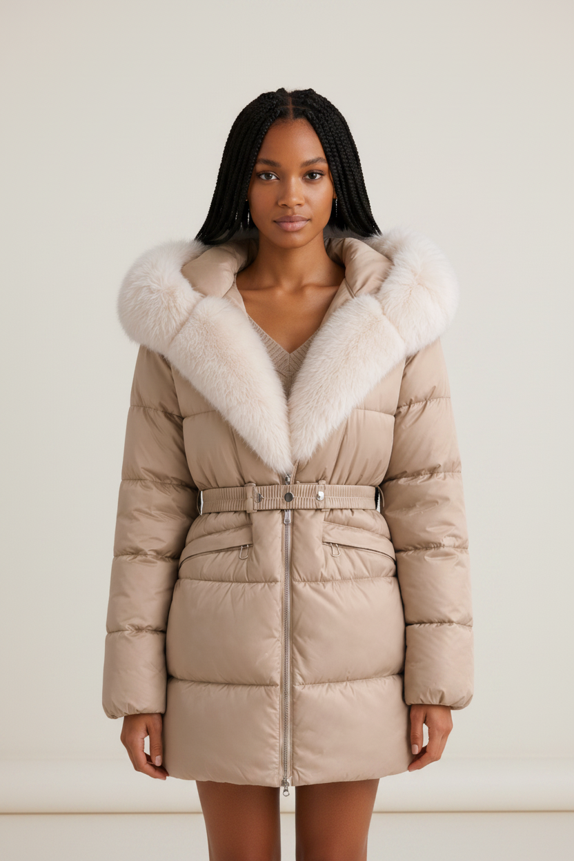 Elegant Women's Hooded Puffer Jacket with Faux Fur Trim | Stylish Winter Coat for Warmth and Comfort