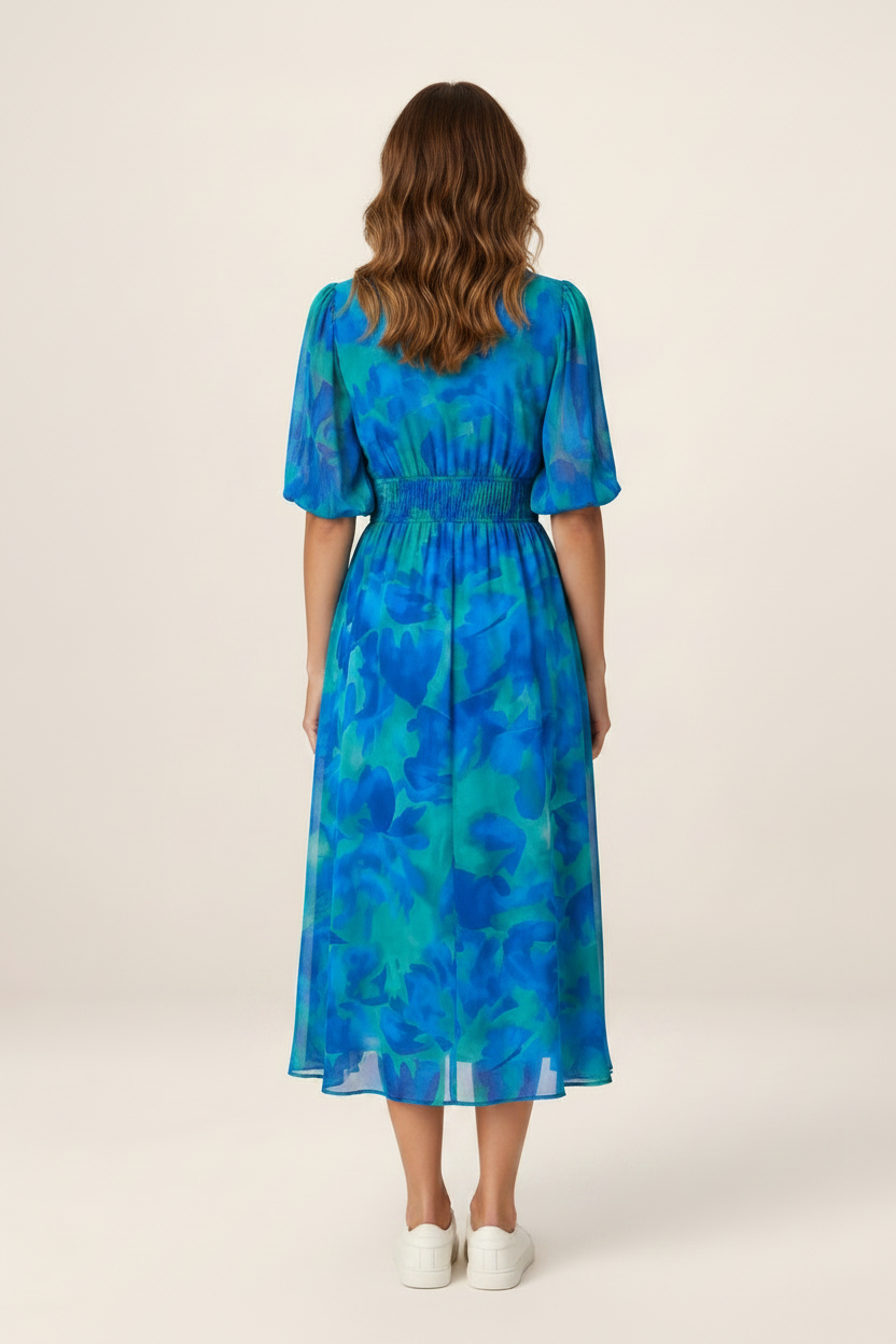 Floral V-Neck Midi Dress with Flattering Silhouette | Elegant Summer Style for Any Occasion