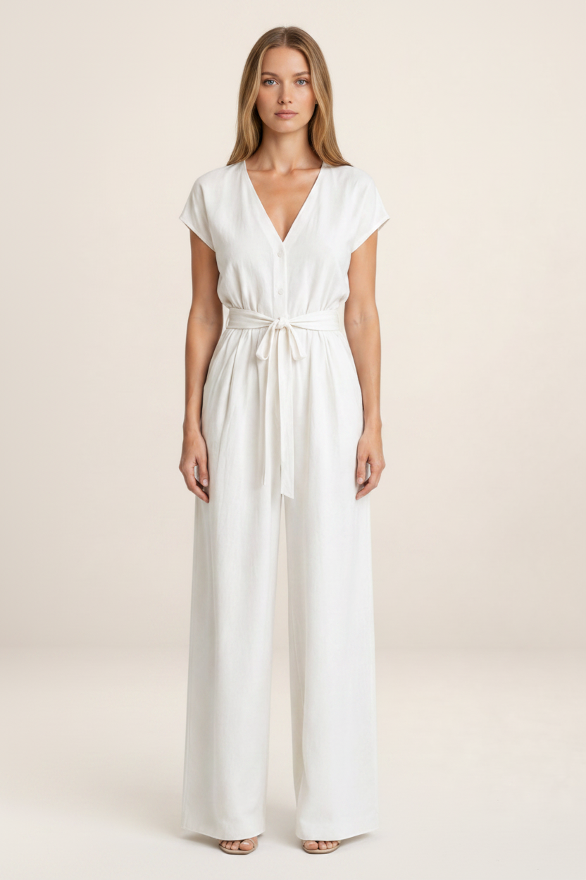 Elegant Summer Jumpsuit | Women's Wide Leg Design with Adjustable Tie Waist | Effortless Style for Any Occasion