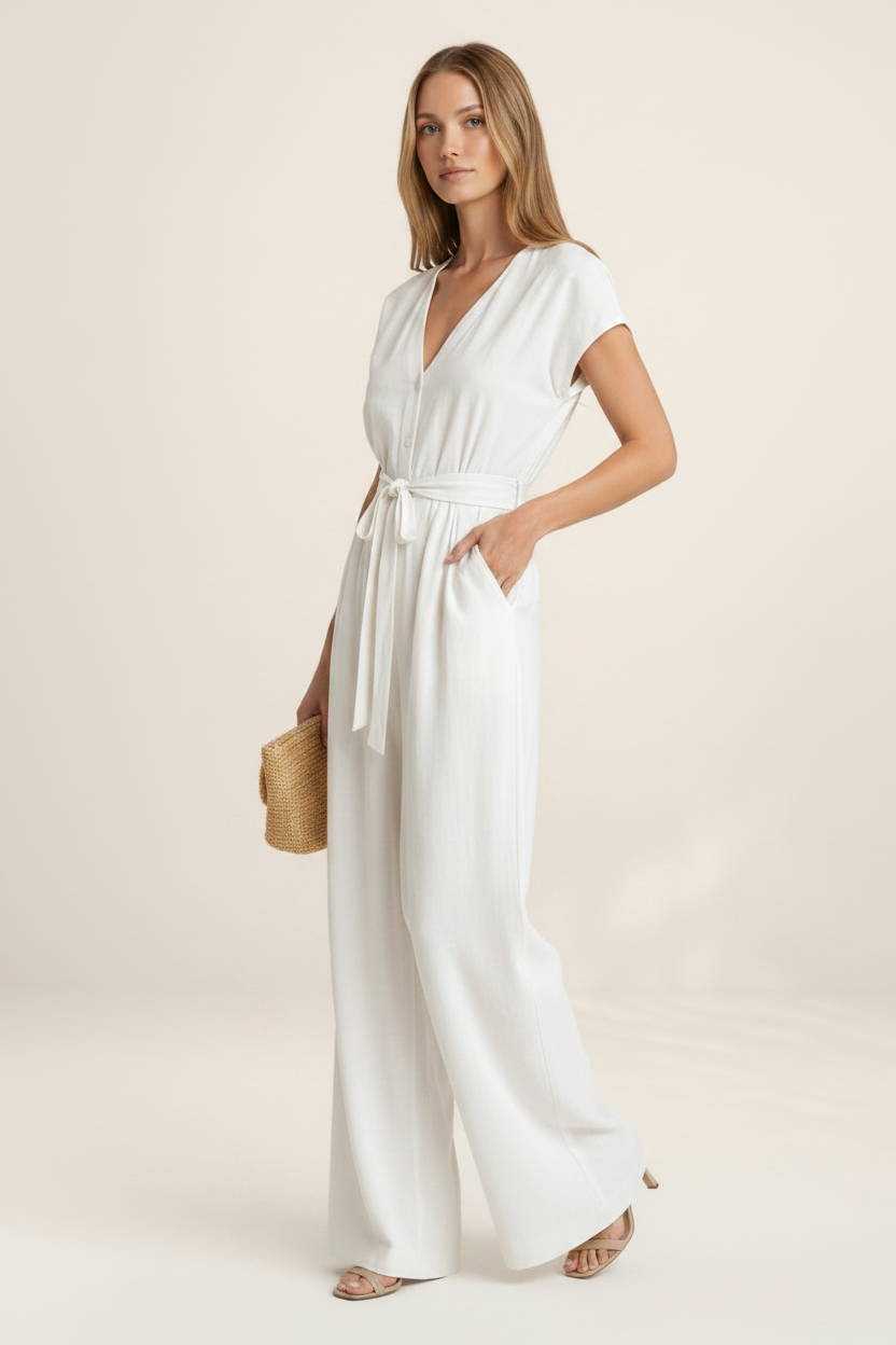 Elegant Summer Jumpsuit | Women's Wide Leg Design with Adjustable Tie Waist | Effortless Style for Any Occasion