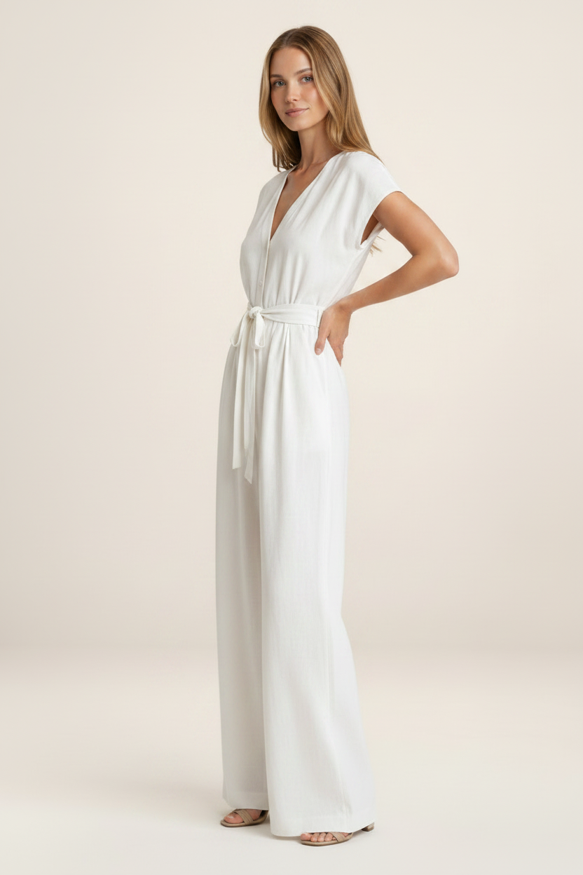 Elegant Summer Jumpsuit | Women's Wide Leg Design with Adjustable Tie Waist | Effortless Style for Any Occasion