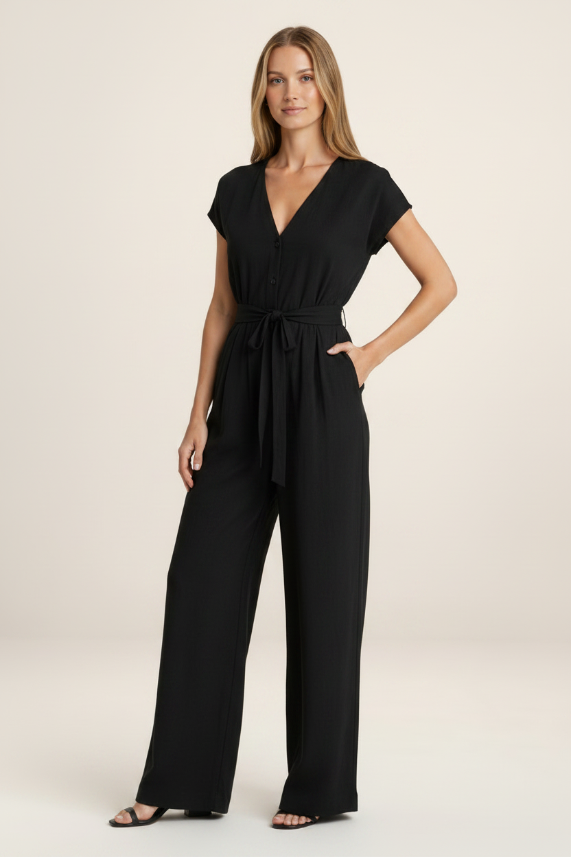 Elegant Summer Jumpsuit | Women's Wide Leg Design with Adjustable Tie Waist | Effortless Style for Any Occasion